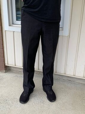 men’s dress pants, size 32, black with stripes.